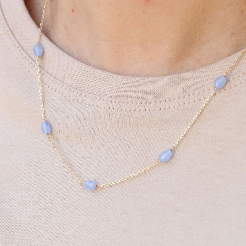 Colar Curto com Jade Azul Banhado a Ouro 18k
