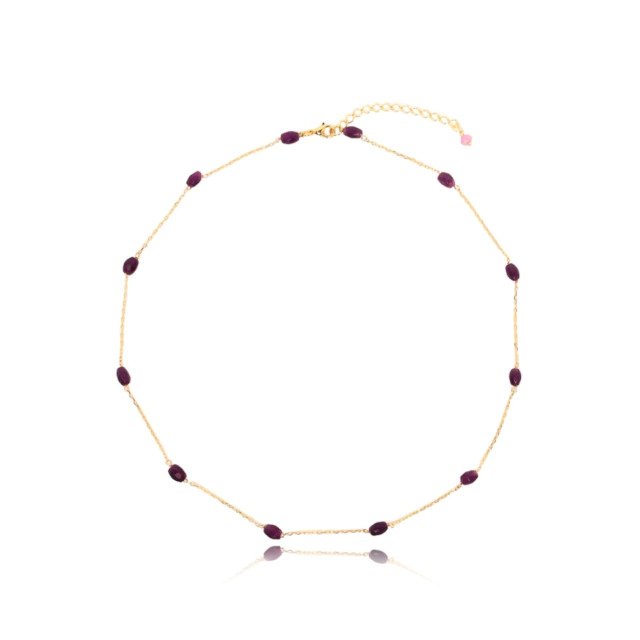 Colar Curto com Jade Roxa Banhado a Ouro 18k