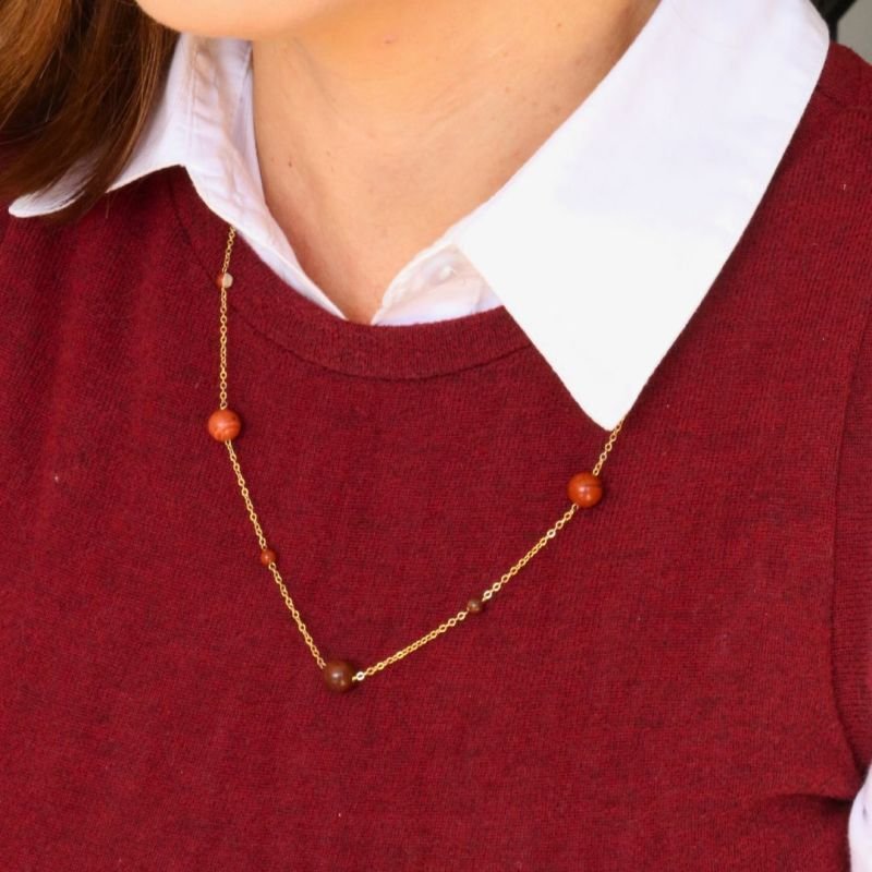 Colar Curto com Jaspe Vermelha Banhado a Ouro 18k