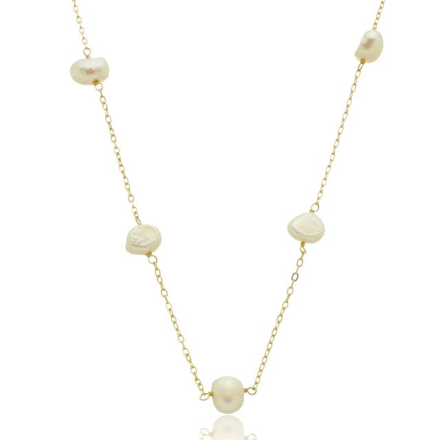 Colar Curto com Pérola Banhado a Ouro 18k