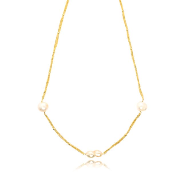 Colar Curto com Pérolas Banhado a Ouro 18k