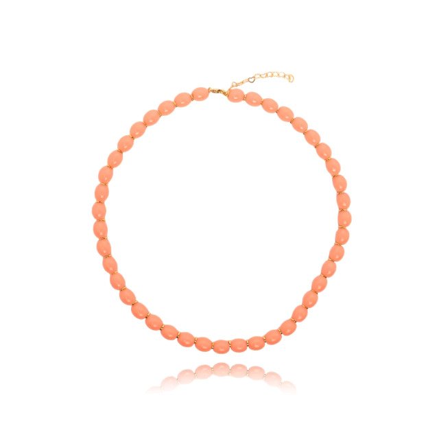 Colar Curto de Coral Rosa Banhado a Ouro 18k