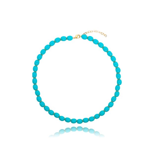 Colar Curto de Coral Turquesa Banhado a Ouro 18k