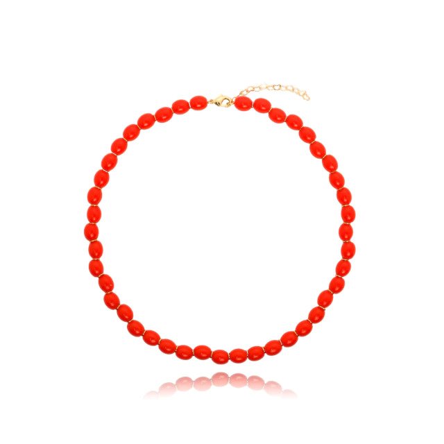 Colar Curto de Coral Vermelho Banhado a Ouro 18k