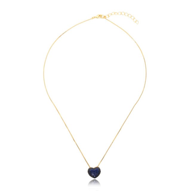 Colar de Coração Cravejado Azul Banhado a Ouro 18k