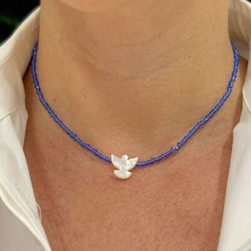 Colar de Cristal com Espírito Santo Banhado a Ouro 18k
