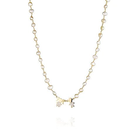 Colar de Pérola com 2 Filhos Banhado a Ouro 18k