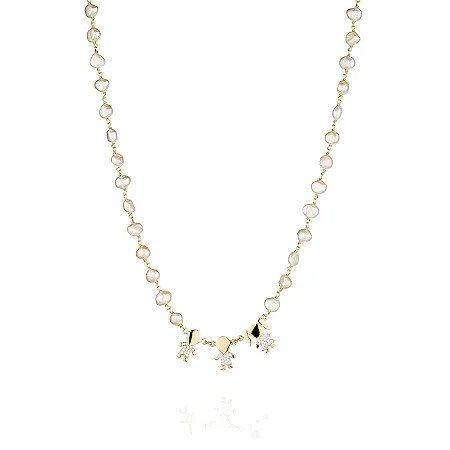 Colar de Pérola com 3 Filhos Banhado a Ouro 18k