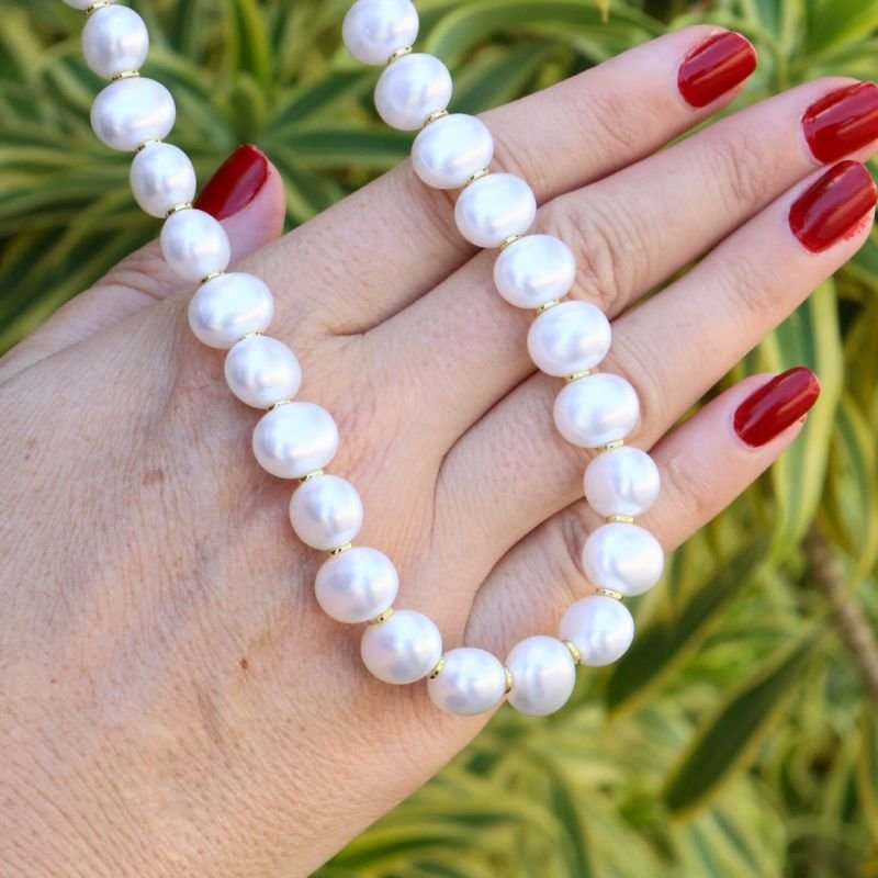 Colar de Pérola Shell Oval Banhado a Ouro 18k