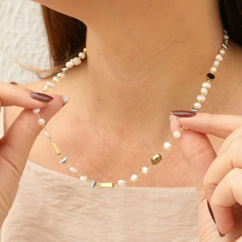 Colar Longo com Pérola Batata Banhado a Ouro 18k