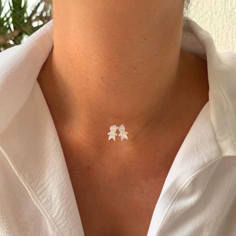 Colar Nylon com 2 Filhos de Madrepérola Banhado a Ouro 18k