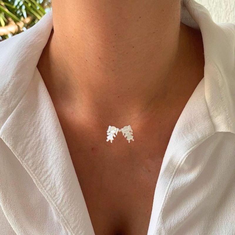 Colar Nylon com 2 Filhos de Madrepérola Banhado a Ouro 18k