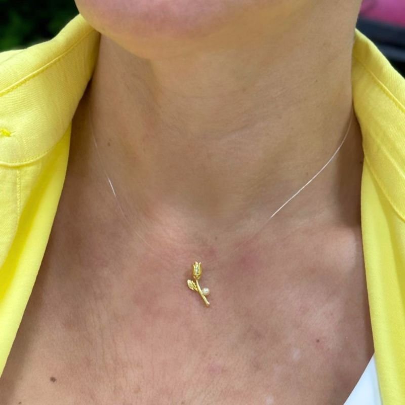 Colar Nylon com Flor Banhado a Ouro 18k
