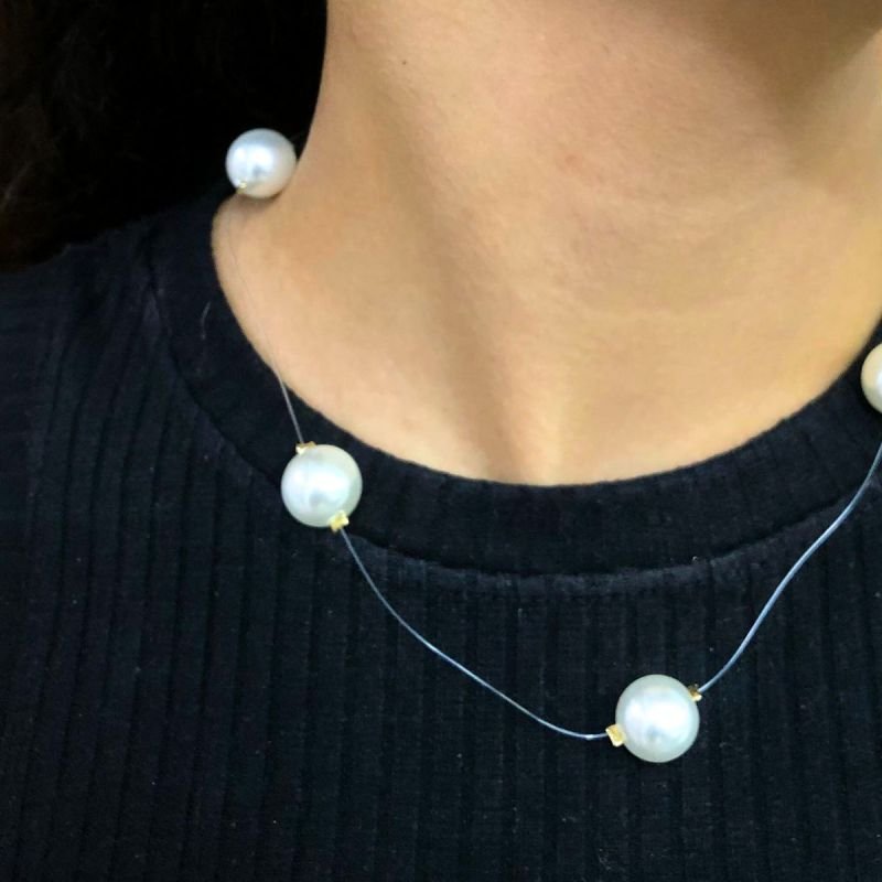 Colar Nylon com Pérola Banhado a Ouro 18k
