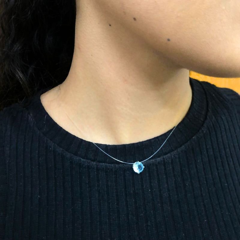 Colar Nylon com Ponto de Luz Banhado no Prata