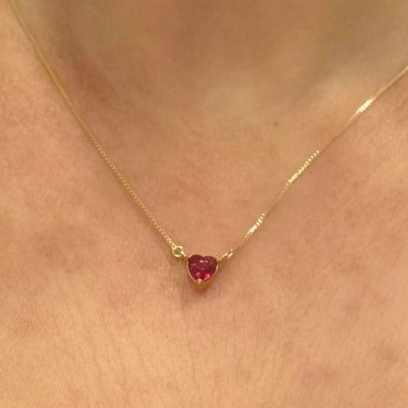Colar Solitário com Coração Banhado a Ouro 18k