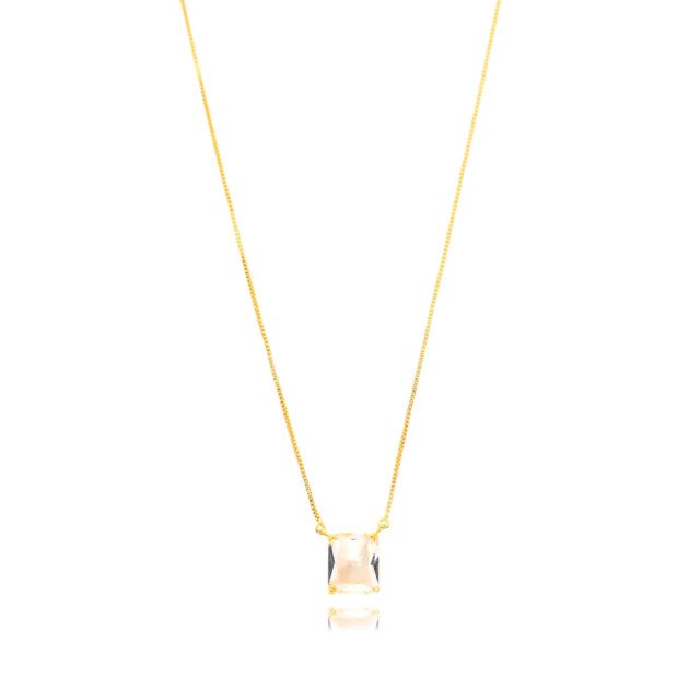 Colar Solitário de Cristal Banhado a Ouro 18k