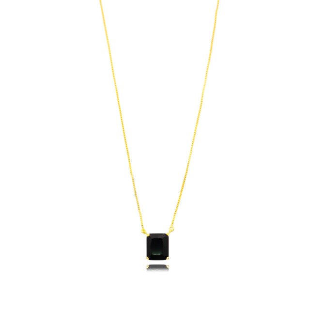 Colar Solitário de Cristal Preto Banhado a Ouro 18k