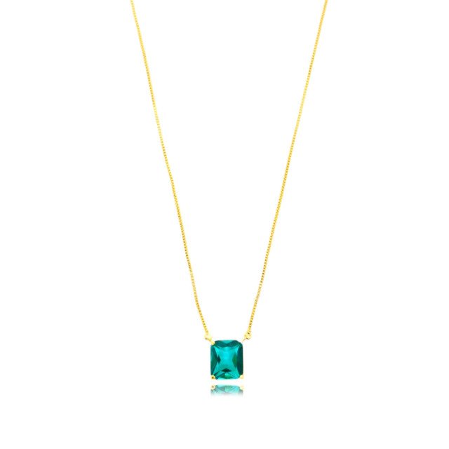 Colar Solitário de Cristal Verde Banhado a Ouro 18k