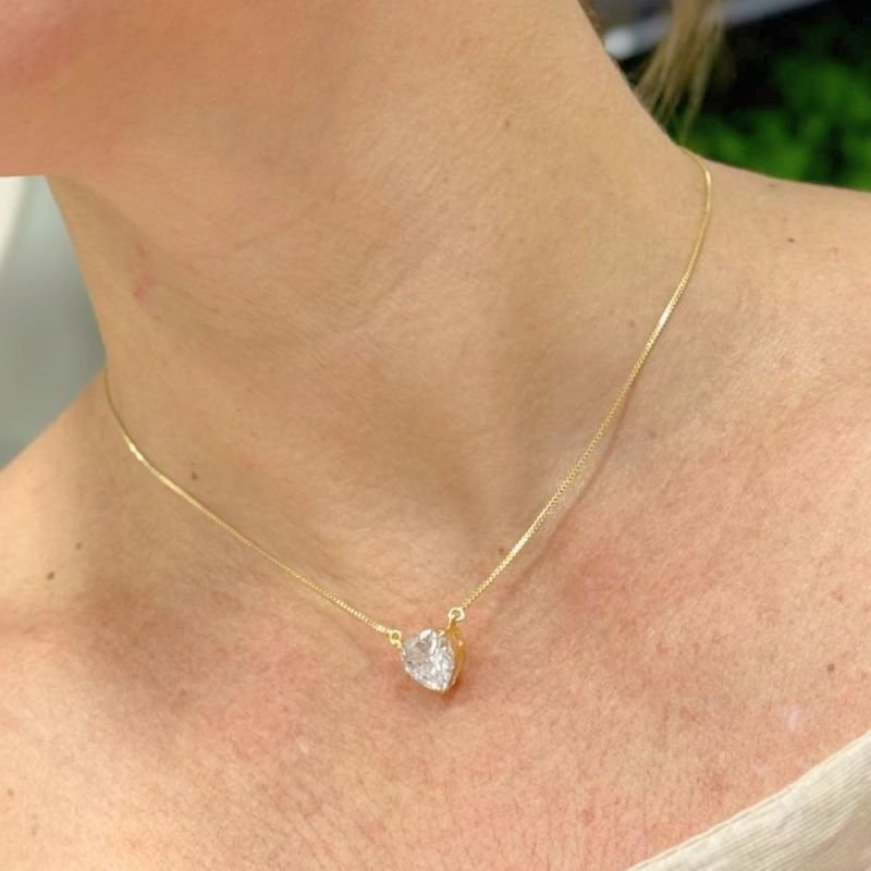 Conjunto Coração de Cristal Banhado a Ouro 18k