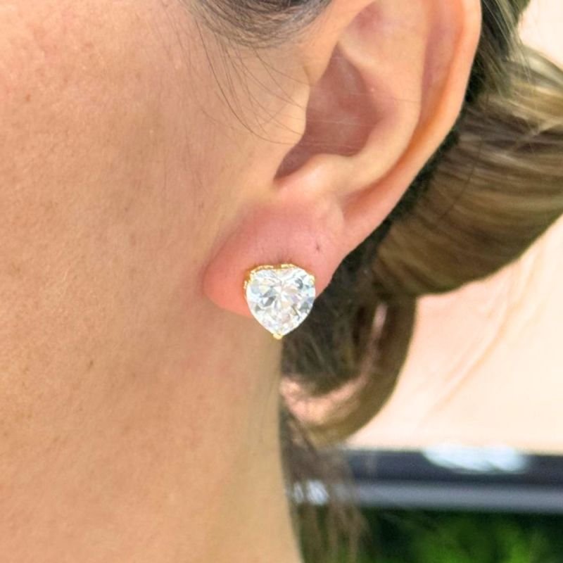 Conjunto Coração de Cristal Banhado a Ouro 18k