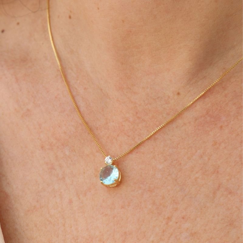 Conjunto de Cristal Azul Banhado a Ouro 18k