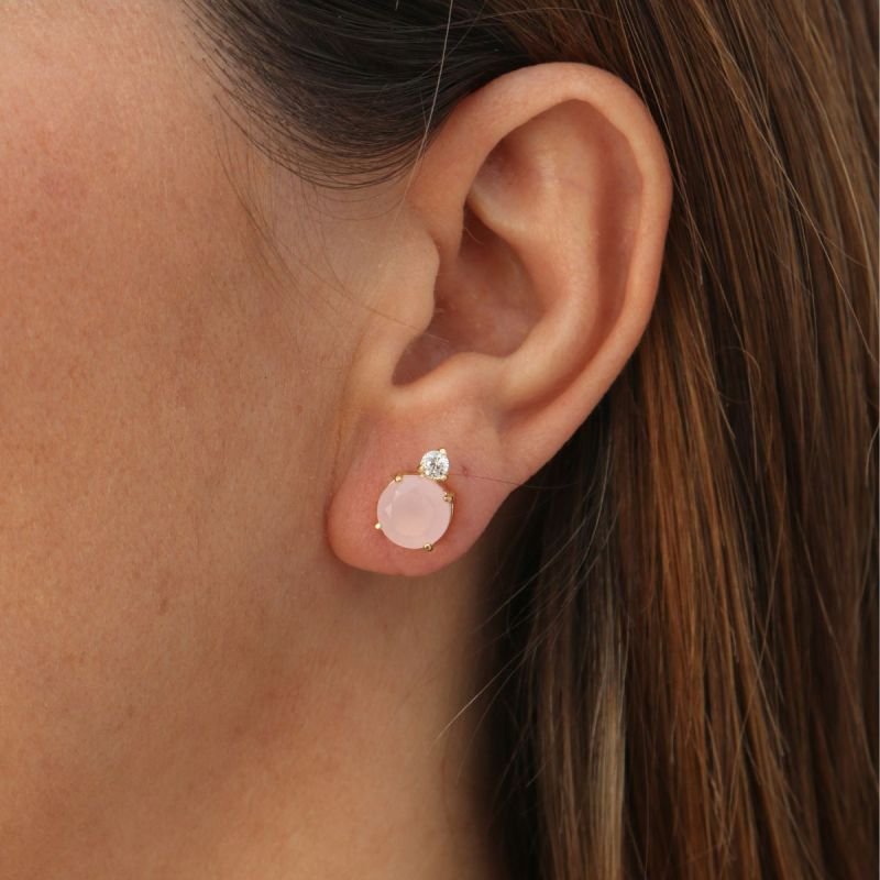 Conjunto de Cristal Rosa Banhado a Ouro 18k