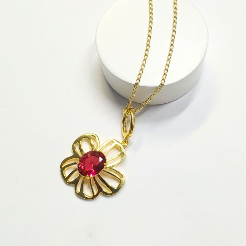 Pingente de Flor Vasada com Cristal Banhado a Ouro 18k