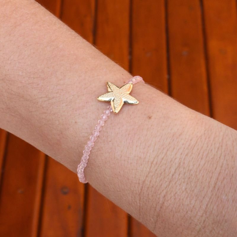 Pulseira de Cristal com Estrela Banhado a Ouro 18k