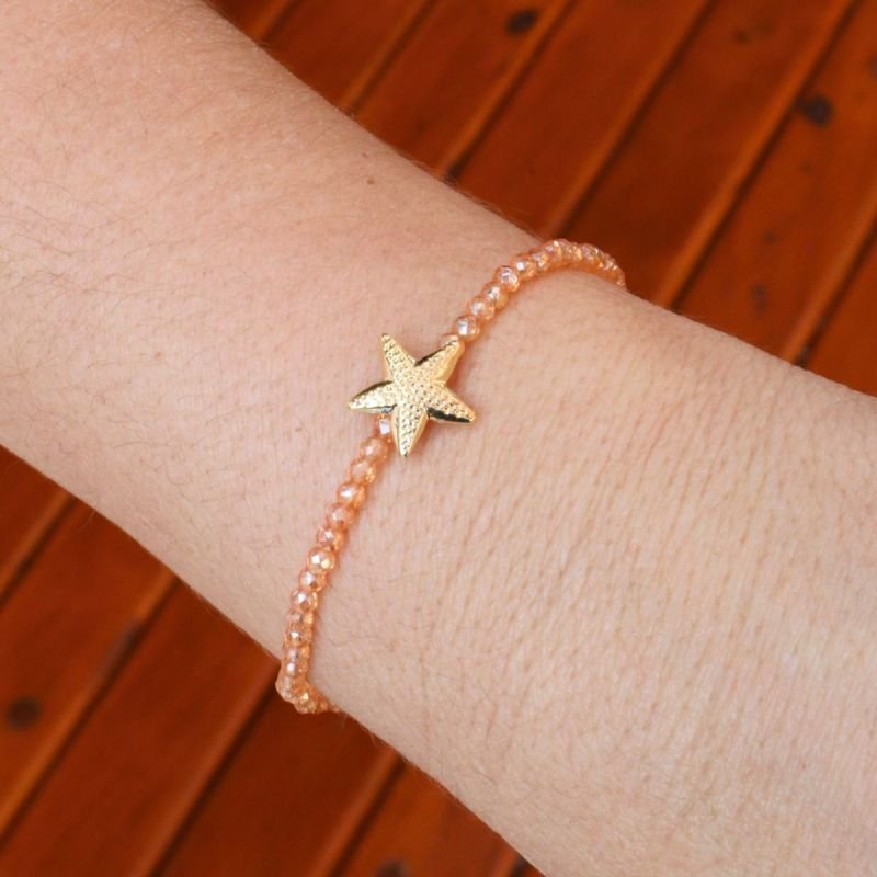 Pulseira de Cristal com Estrela Banhado a Ouro 18k