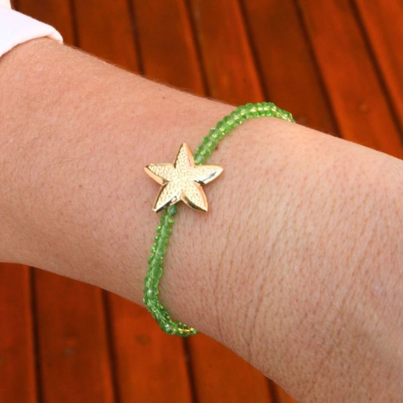 Pulseira de Cristal com Estrela Banhado a Ouro 18k
