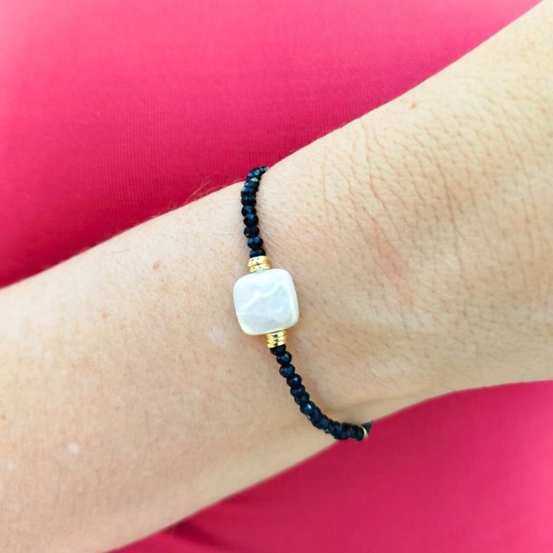 Pulseira de Cristal com Pérola Biwa Banhado a Ouro 18k