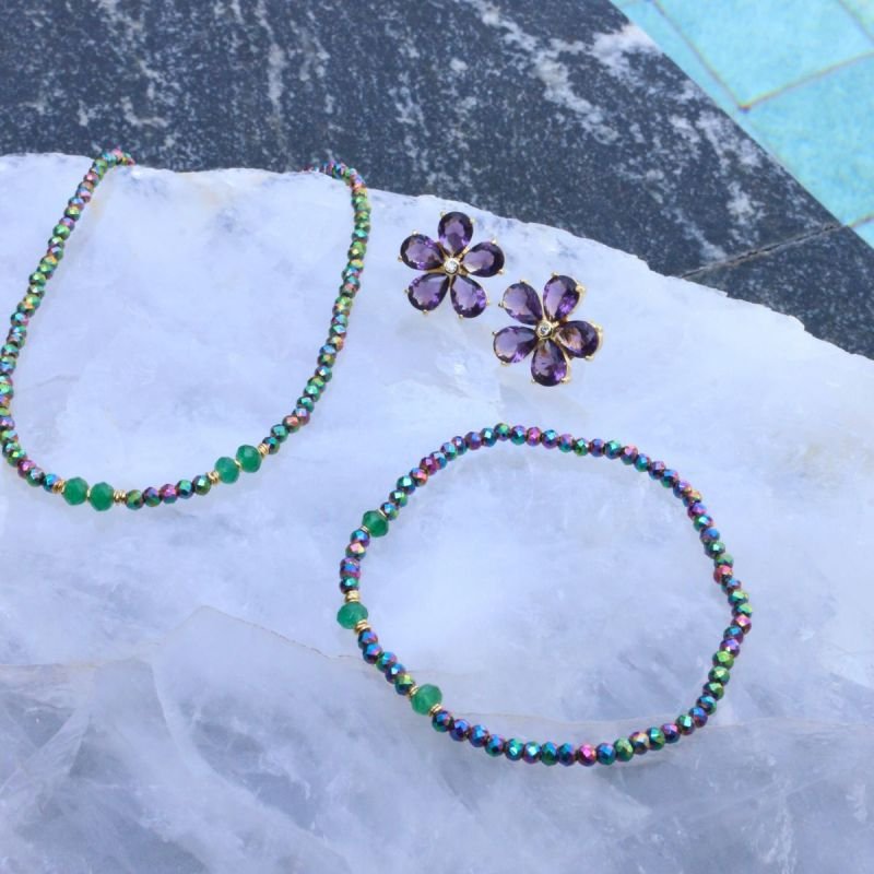 Pulseira de Disco de Cristal Banhado a Ouro 18k